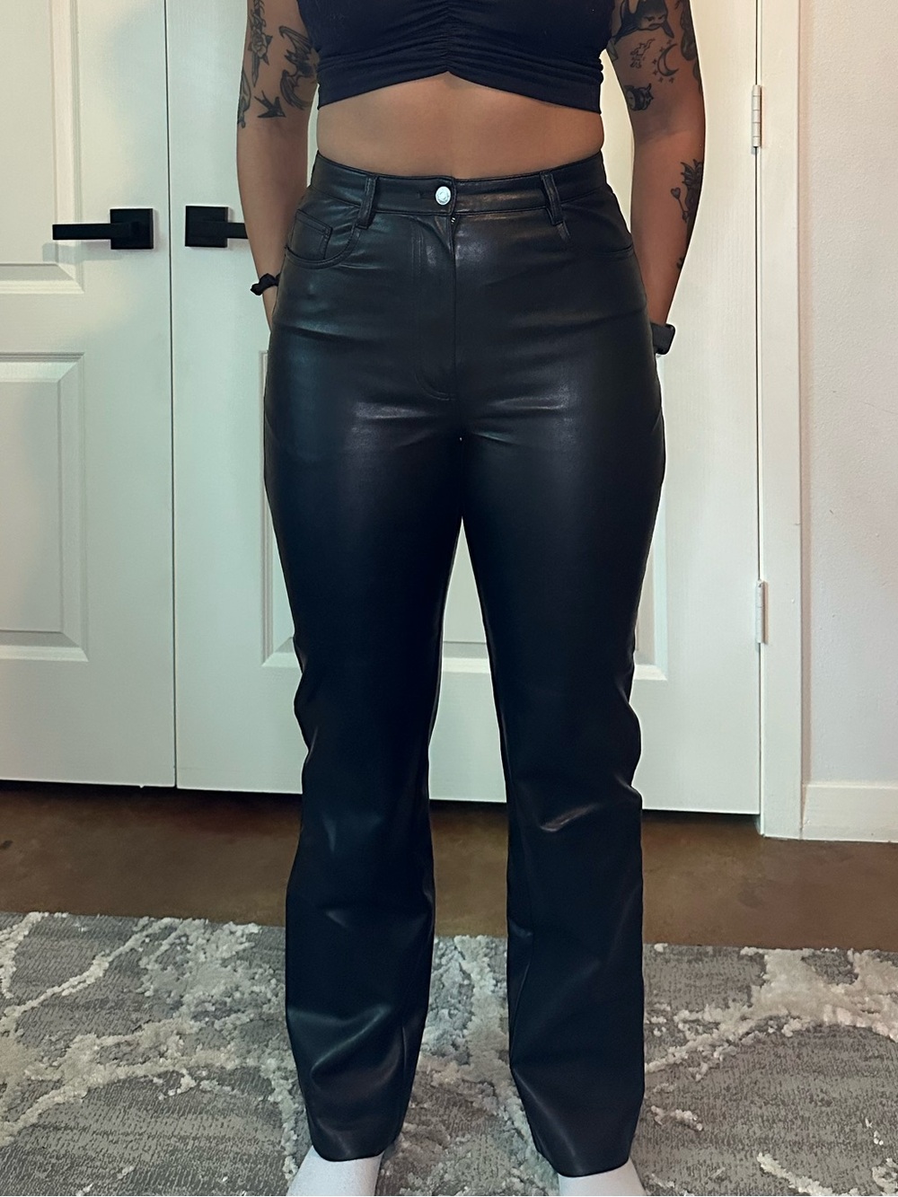 Aritzia Black Faux Leather Straight-Leg Pants